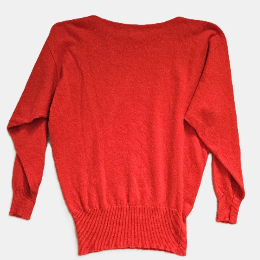 Barrie Scotland Cashmere Dolman Boatneck Blouson Sweater Orange M/L VTG